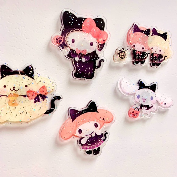 Sanrio Halloween Magnets 5 pc, Cat Costume Hello Kitty Melody Cinnamoroll Kawaii - Picture 2 of 4